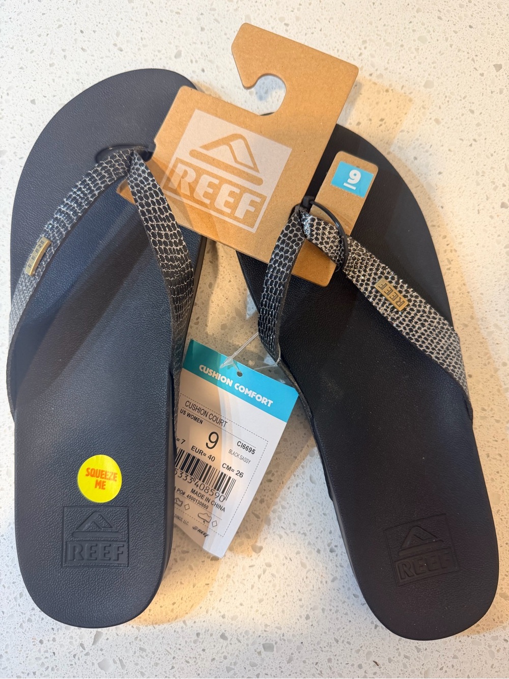 Reef Black and Silver Textured Strap Women's Flip Flops